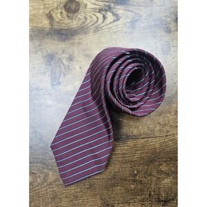 Vntg Burberrys Burgundy Stripe Silk Wool Blend Men Tie Made in Ireland